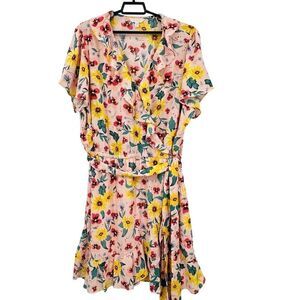 LC Lauren Conrad Ruffle-Neck Flutter-Sleeve Wrap Dress Plus Size 3XL Pink NWT